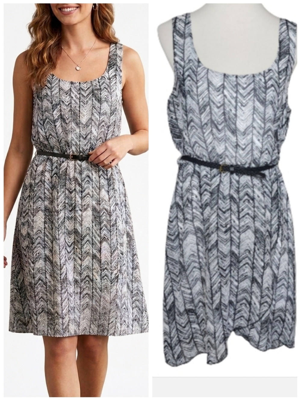 Love Reign sleeves dress with belt white and black summer women's size large